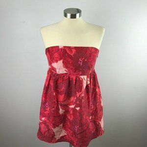 Banana Republic, Mini-Dress, Size 8, Strapless, Red, 100% Silk, Floral